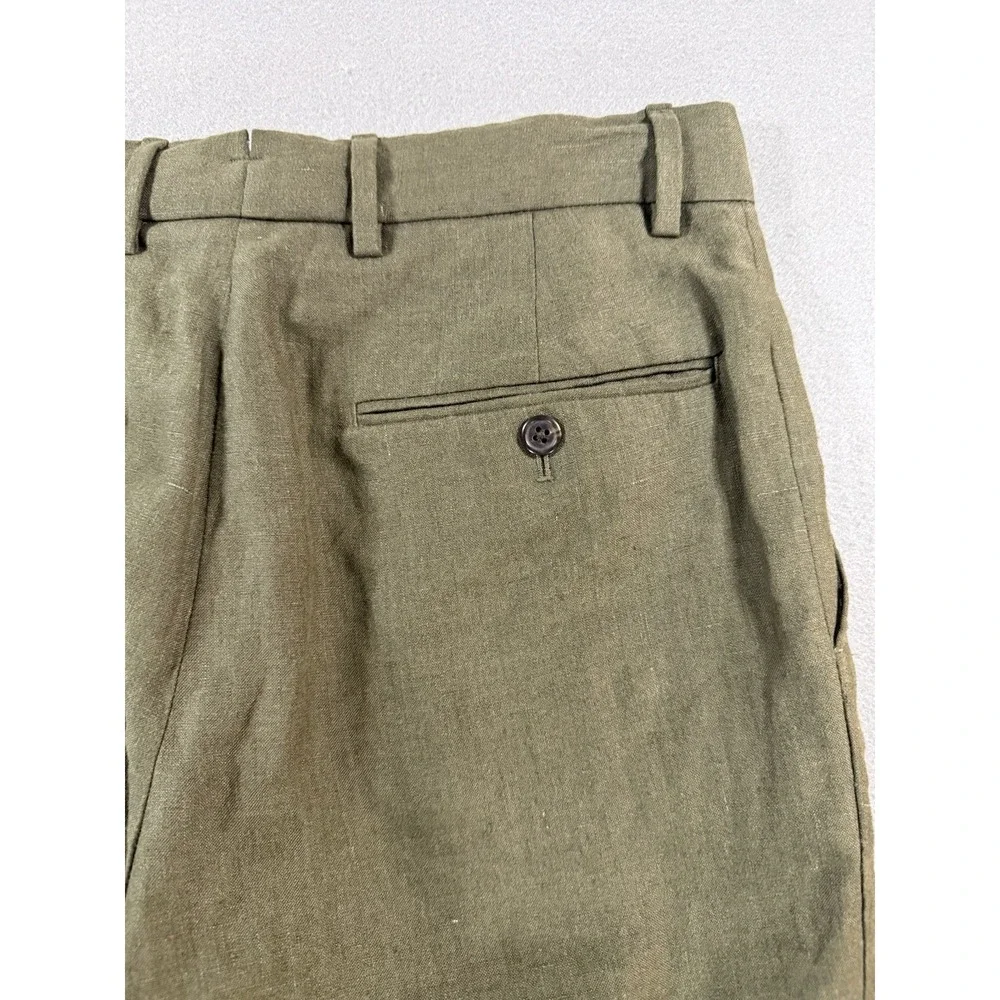 Mens Polo Ralph Lauren 100% Linen Pants In Armidillo Green Size 28x29 Cuffed